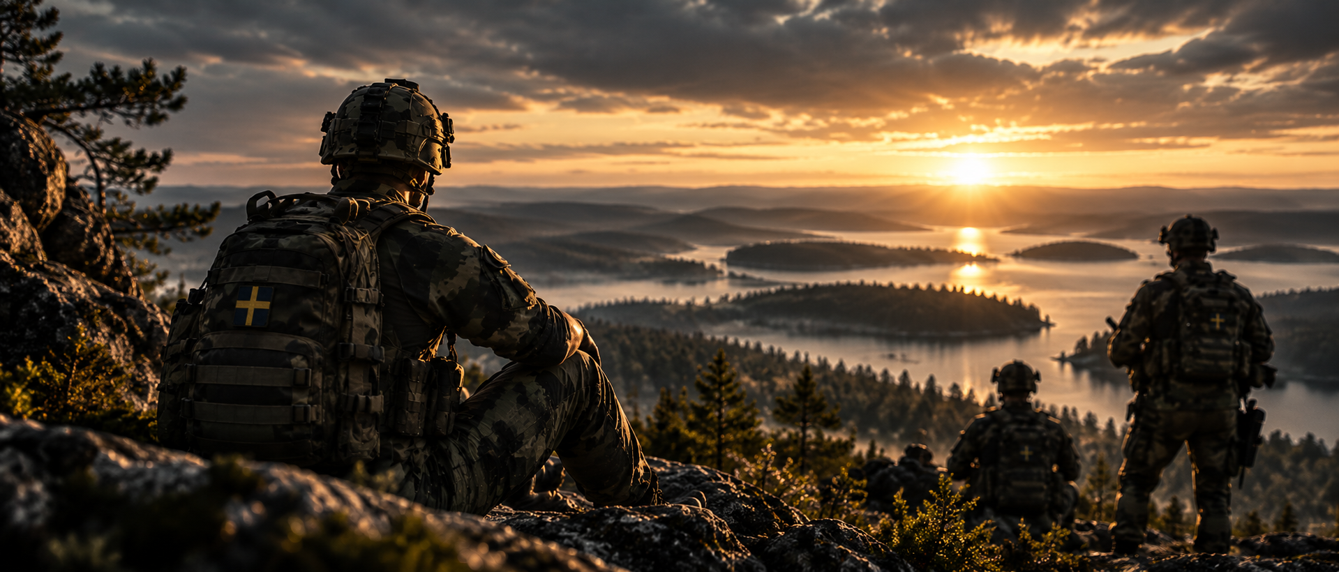 Svenska soldater vid uthållighetsträning i skymning